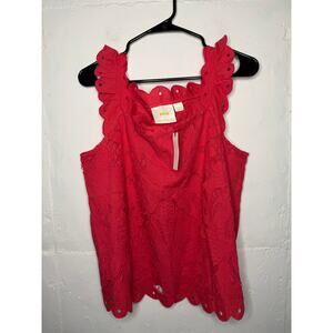 NEW Maeve for Anthropologie Red Coral Eyelet Tank Top Size Medium